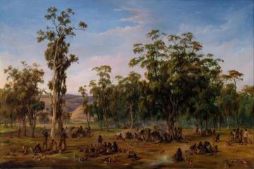 An Aboriginal Encampment, Near The Adelaide Foothills Artwork by Alexander Schramm