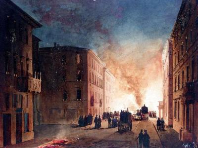 A Fire In A Roman Street Artwork by Ippolito Caffi