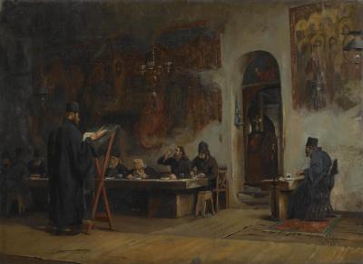 Refectory In A Greek Monastery (mount Athos) Artwork by Theodoros Ralli