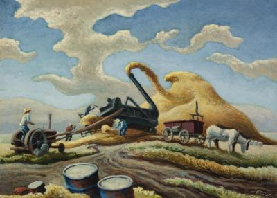 Rice Threshing Artwork by Thomas Hart Benton