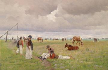 Hermann Reisz Junge Hirten in der Puszta Artwork by Hermann Reisz