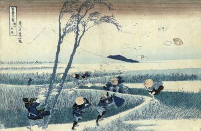 A Sudden Gust Of Wind Artwork by Katsushika Hokusai