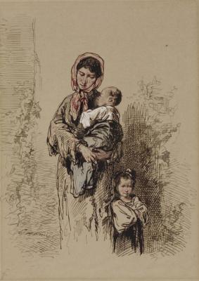 Peasant Woman With Two Young Children Artwork by Paul Gavarni