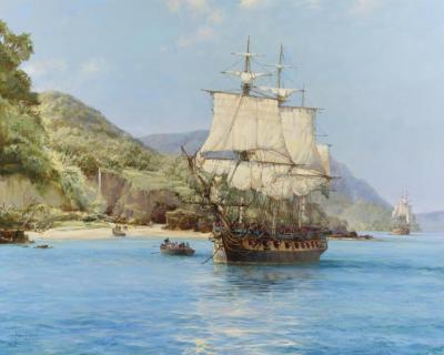 The Pirate's Cove, Wafer Bay, Cocos Islands Artwork by Montague Dawson