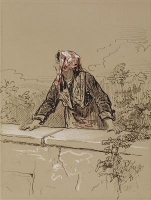 Peasant Woman Leaning On Wall Artwork by Paul Gavarni