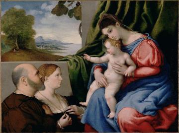 Madonna and Child with Two Donors Artwork by Lorenzo Lotto