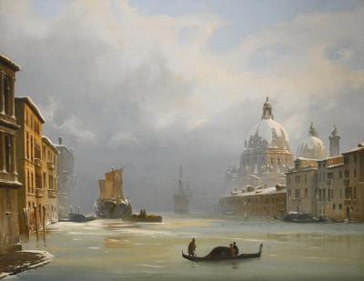 Venice, A View Of The City Under Snow With The Church Of The Salute Artwork by Ippolito Caffi
