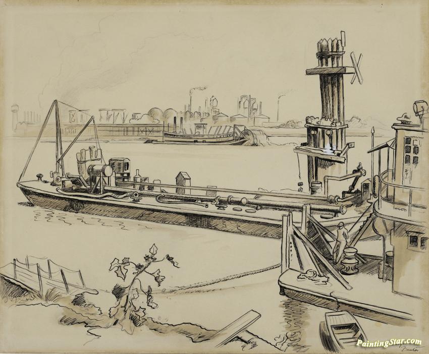 Oil Barge Artwork by Thomas Hart Benton