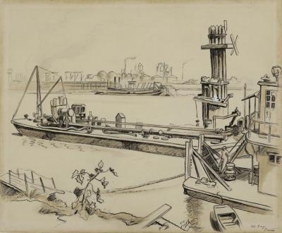 Oil Barge Artwork by Thomas Hart Benton