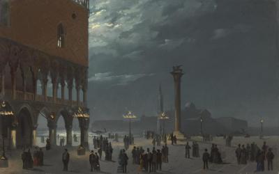 Moonlight View Of The Piazzetta, Venice Artwork by Ippolito Caffi