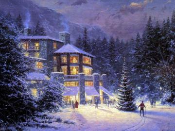 Christmas At The Ahwahnee Artwork by Thomas Kinkade