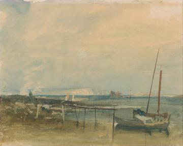 Coast Scene with White Cliffs and Boats on Shore Artwork by Joseph Mallord William Turner