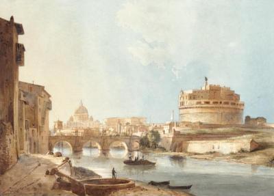 View Of The Castel Sant' Angelo And St Peter's, Rome Artwork by Ippolito Caffi