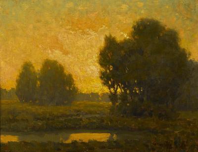 Golden Hour, Sunset Over A Landscape Artwork by Granville Redmond