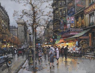 Paris,la Porte Saint Martin Artwork by Eugene Galien-Laloue