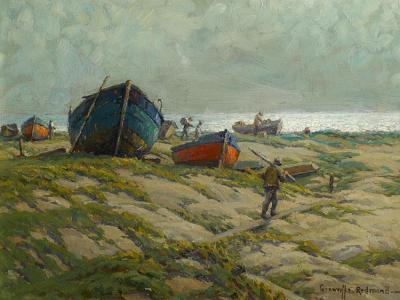 Fishermen And Fishing Boats On The Shore Artwork by Granville Redmond
