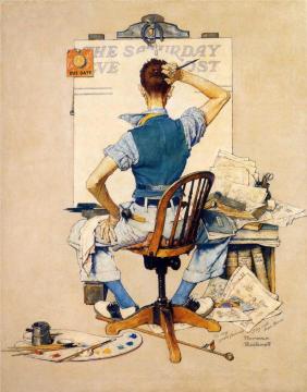 Artist Facing Blank Canvas Artwork by Norman Rockwell