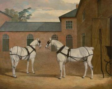 Grey carriage horses in the coachyard at Putteridge Bury, Hertfordshire Artwork by John Frederick Herring, Sr