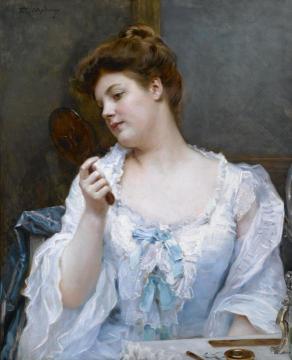 A Young Beauty at Her Vanity Artwork by Raimundo de Madrazo y Garreta