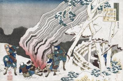 Hunters By A Fire In The Snow Artwork by Katsushika Hokusai