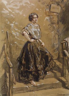Young Woman Standing On Steps,1849 Artwork by Paul Gavarni