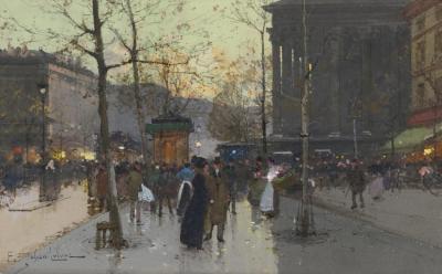 Marche De Fleurs,la Madeleine Artwork by Eugene Galien-Laloue