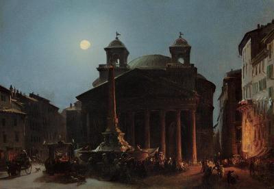 The Pantheon By Moonlight Artwork by Ippolito Caffi