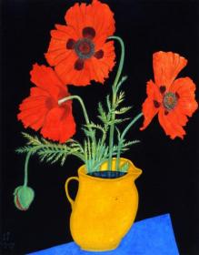 Poppies In A Yellow Pot, 1917 Artwork by Tsuguharu Foujita