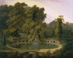 Temple,Fountain and Cave in Sezincote Park Artwork by Thomas Daniell