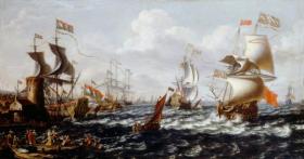 Ships In Rough Water Off A Mediterranean Port Artwork by A Castro Lorenzo