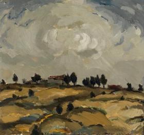 Autumn landscape with clouds Artwork by Ilmari Aalto