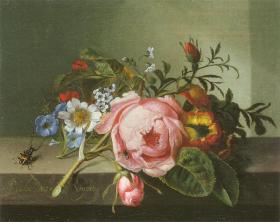 Rosenzweig Mit Kafer Und Biene Artwork by Rachel Ruysch
