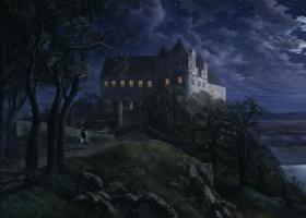Burg Scharfenberg at Night(Burg Scharfenberg bei Nacht) Artwork by Ernst Ferdinand Oehme