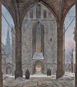 Cathedral in Winter Artwork by Ernst Ferdinand Oehme