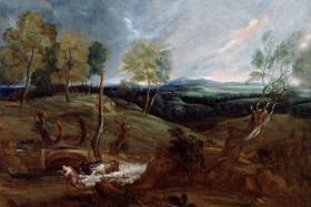 Sunset Landscape with a Shepherd and his Flock Artwork by Anthony van Dyck