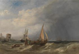 A Dutch Barge And Merchantmen Running Out Of Rotterdam Artwork by William Clarkson Stanfield