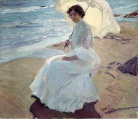 Clotilde on the Beach Artwork by Joaquin Sorolla y Bastida
