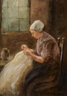 A Woman Doing Needlework Artwork by Jozef Israels