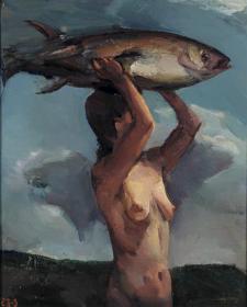 Woman with Fish Artwork by Elizabeth Sparhawk-jones