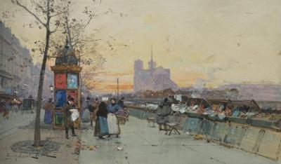 Vue De Notre Dame,quai De Montebello Artwork by Eugene Galien-Laloue