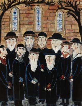 Group Of Jews - The Minyan Artwork by Dora Holzhandler