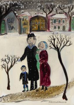 Jewish Family in the Snow Artwork by Dora Holzhandler