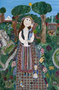 Mother and Children in Holland Park Artwork by Dora Holzhandler