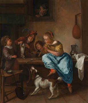 Children teaching a cat to dance(The dancing lesson) Artwork by Jan Steen