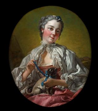 A Young Lady Holding A Pug Dog Artwork by Francois Boucher