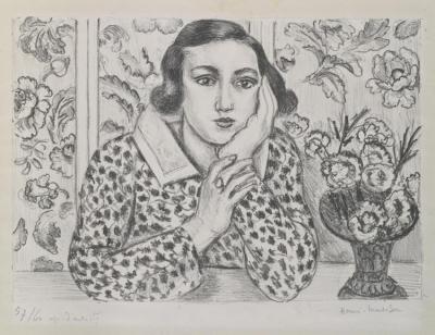 Jeune Fille Accoudee Au Paravent Fleuri Artwork by Henri Matisse