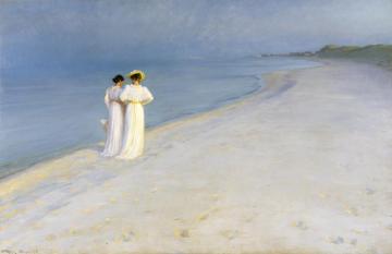 Summer Evening On Skagen's Beach. Anna Ancher And Marie Kroyer Walking Together Artwork by Anna Ancher