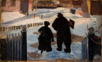 Michael Ancher on his way to his studio accompanied by the organist Helene Christensen Artwork by Anna Ancher