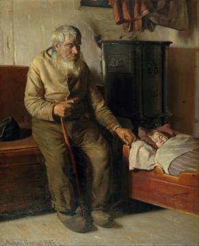 Blind Kristian minding a child Artwork by Michael Peter Ancher