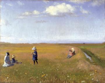Children and young girls picking flowers in a field north of Skagen Artwork by Michael Peter Ancher